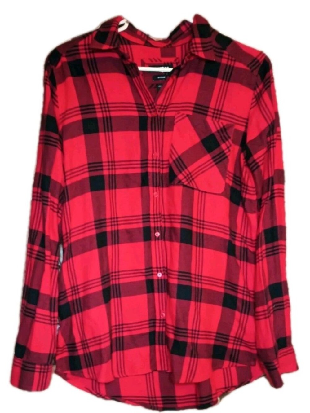 Express Red and Black Plaid Button-Up Shirt